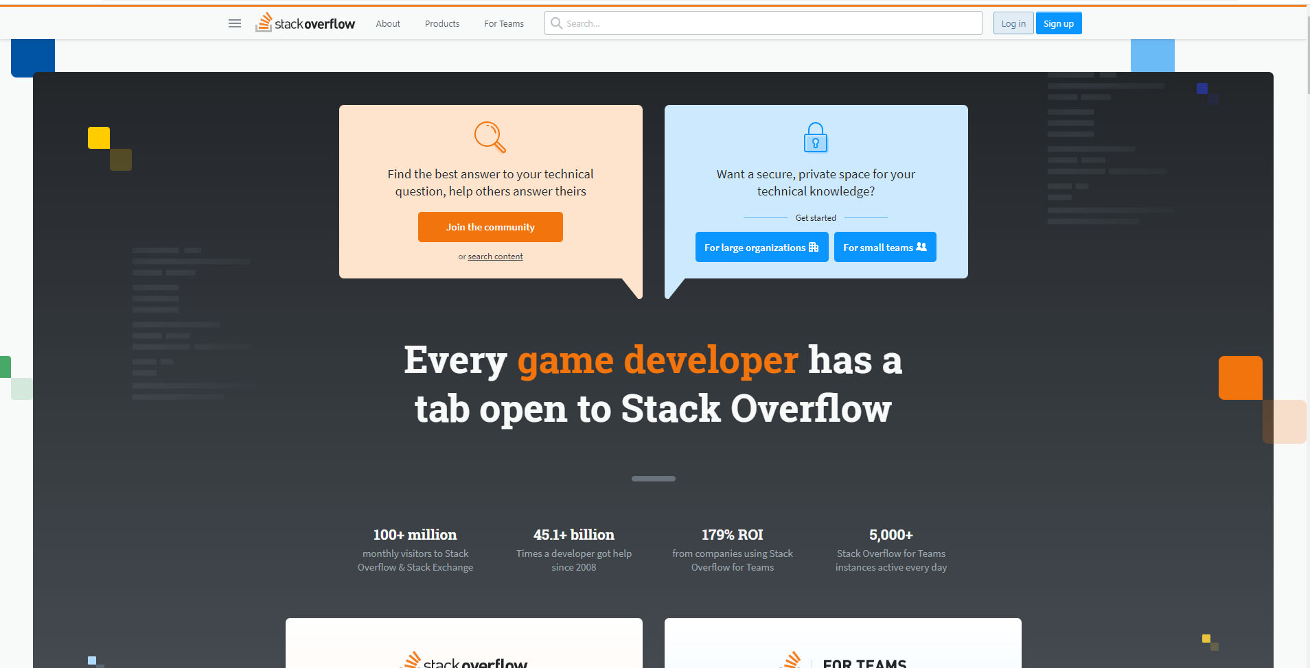 Landing Page von StackOverflow