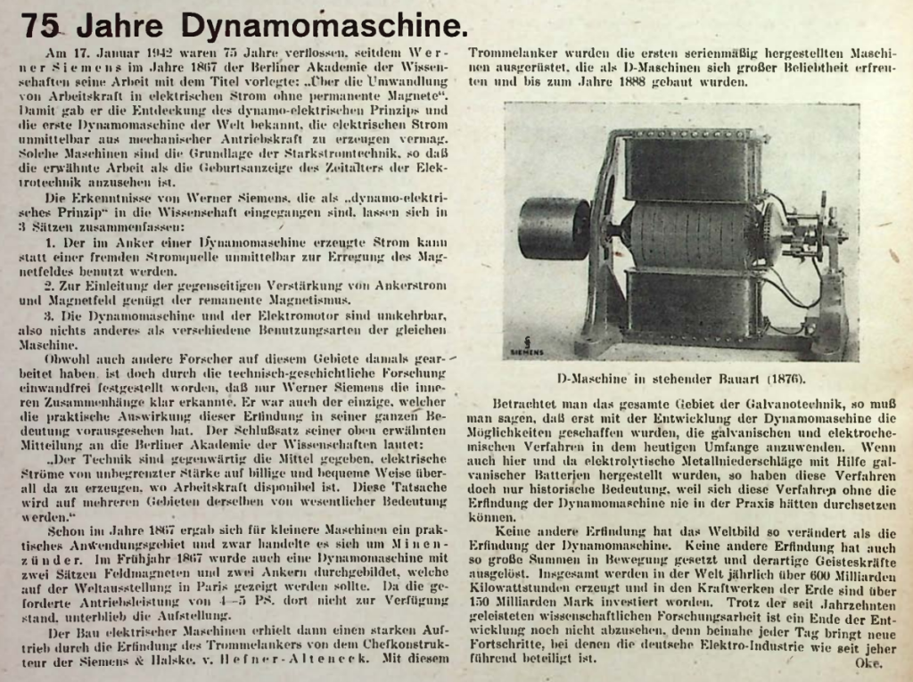 75 Jahre Dynamomaschine