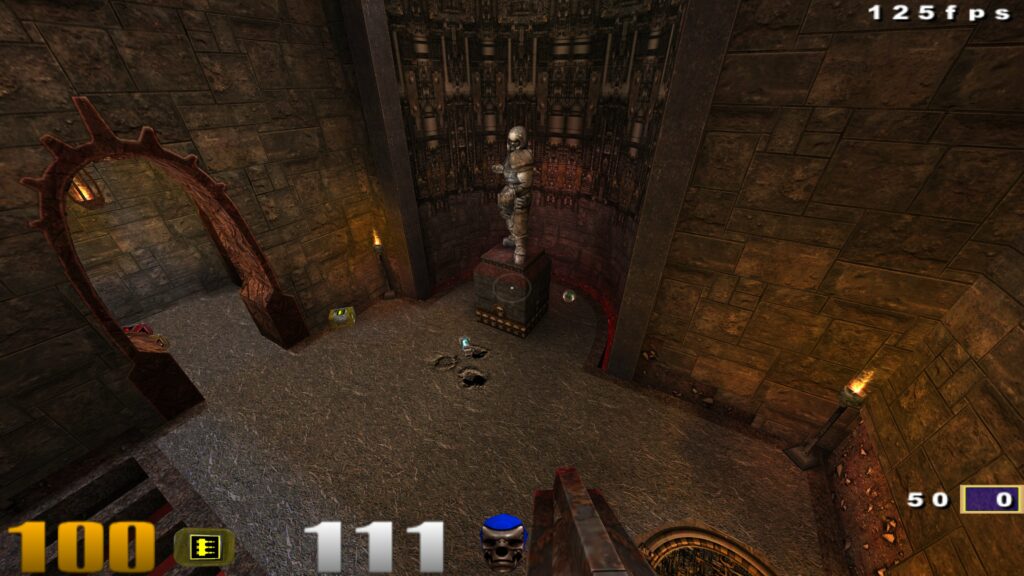 Der grafische Sprung von Quake II zu Quake III Arena (hier mit verbesserten Texturen) war noch einmal gewaltig